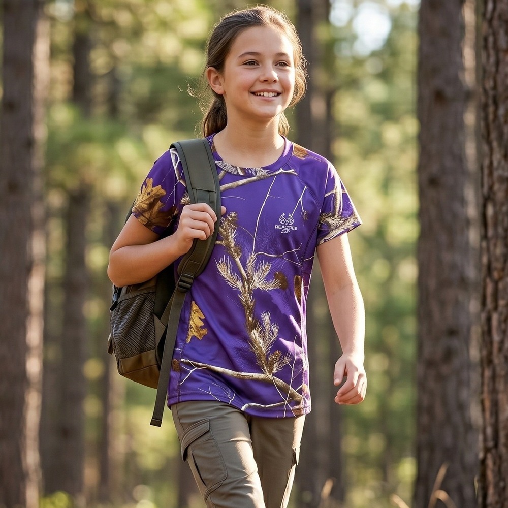 Realtree T-Shirt Girls Size L Purple Camo Performance Short Sleeve Tee Hunting